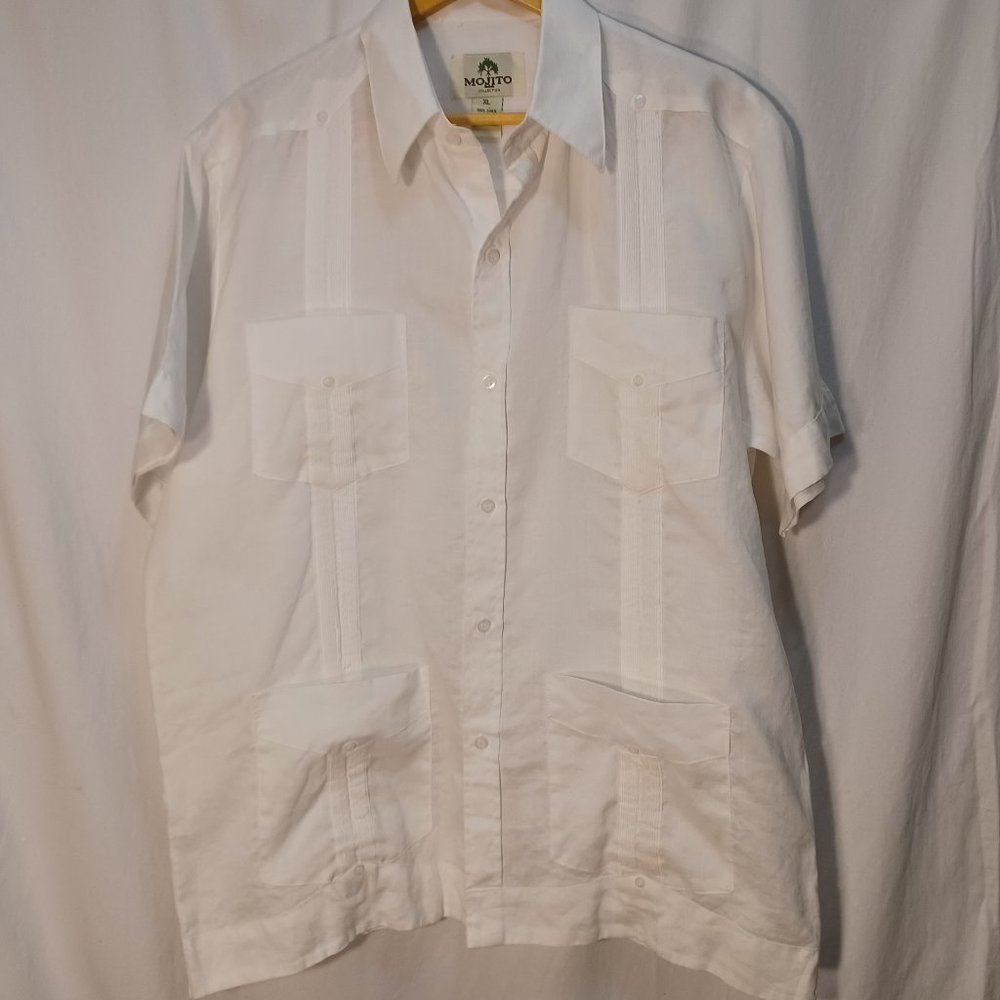 Mojito, Men 100% linen white xl button down shirt, short sleeves